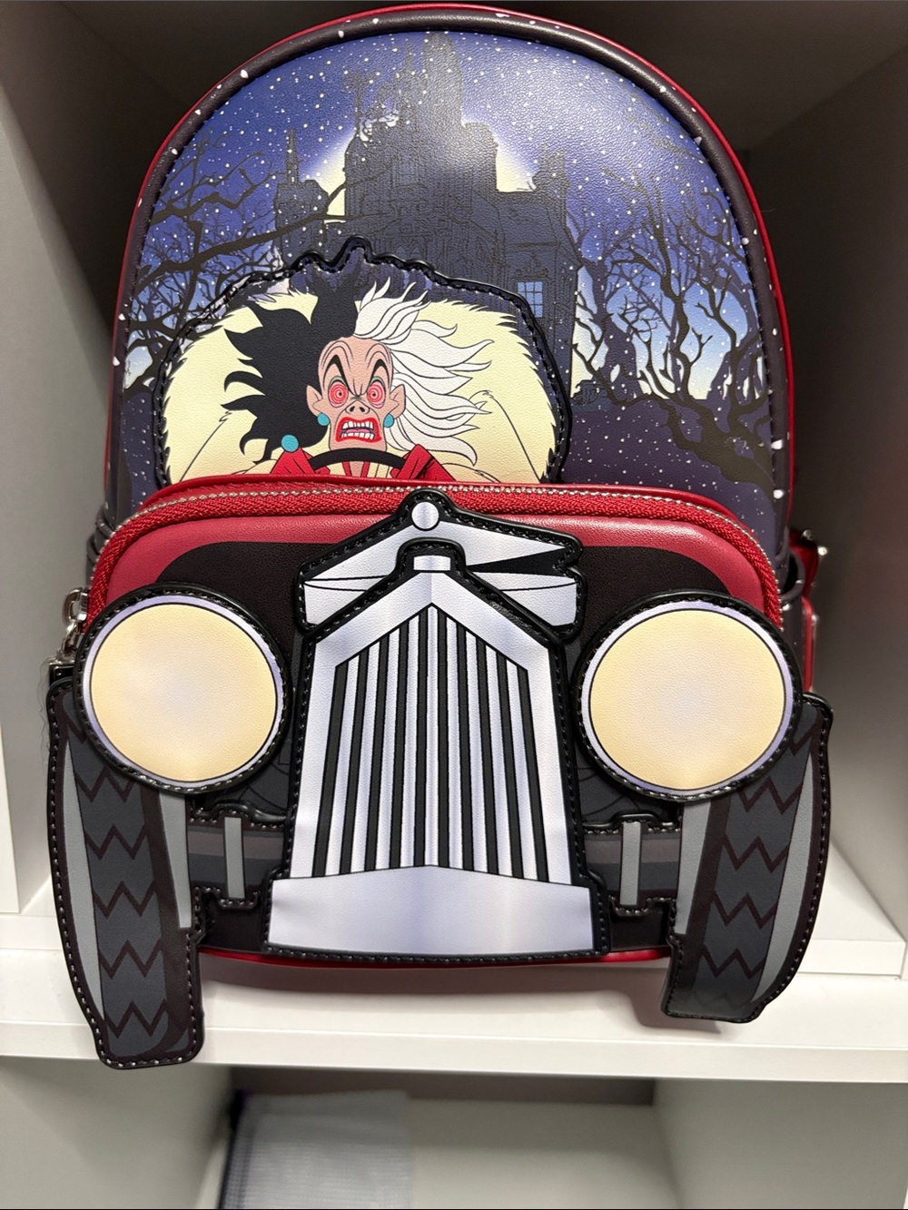 Cruella Car Backpack in Red, Black, Cream